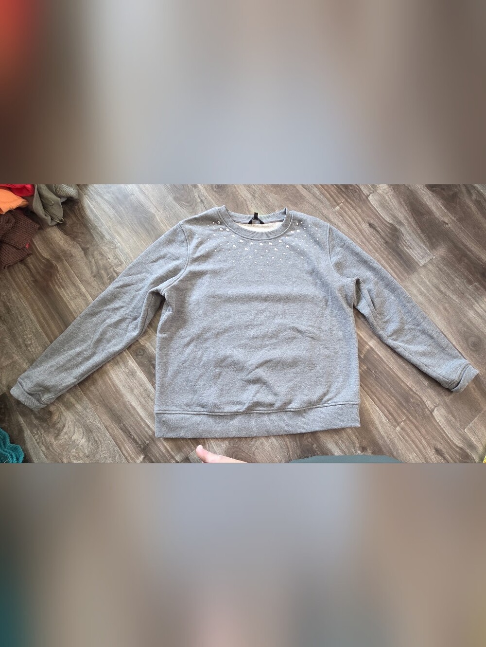 George Womens Light Gray Crewneck Sweater with Studded Neckline